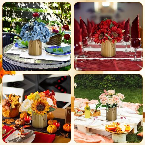 ديكور مزهرية مزرعة عالية، مزهرية زهرة ريفية مقاس 11.43 سم × 10.16 سم مع قوس خيوط 12 قطعة من دلاء معدنية مجلفنة من القصدير للزهور الاصطناعية قطعة مركزية لطاولة الزفاف وخطوبة المنزل (أبيض) in Kuwait