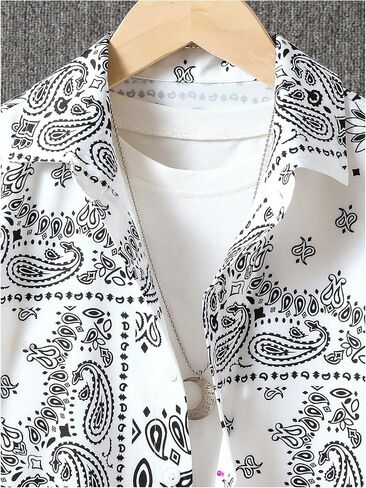 Boy's 2 Piece Clothing Set Paisley Short Sleeve Button Up Shirts and Elastic Waist Beach Shorts in Saudi Arabia