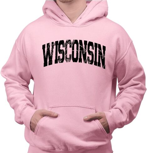 Distressed Wisconsin Collegiate Hoodie Sweatshirt Unisex in Saudi Arabia