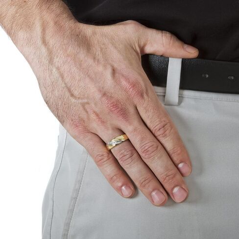 خاتم PalmBeach للرجال من الذهب الأصفر عيار 10 قيراط دائري من الألماس الأصلي (1/7 قيراط، I Color، I3 Clarity) مقاسات 9-13 in Kuwait