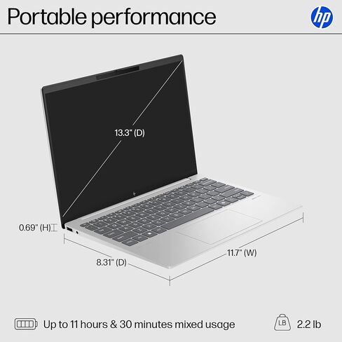 كمبيوتر محمول HP Pavilion Aero مقاس 13.3 بوصة، شاشة WUXGA، AMD Ryzen 5 8640U، ذاكرة الوصول العشوائي 16 جيجابايت، 512 جيجابايت SSD، AMD Radeon Graphics، Windows 11 Home، مفتاح Copilot، 13-bg0010nr (2024) in Saudi Arabia