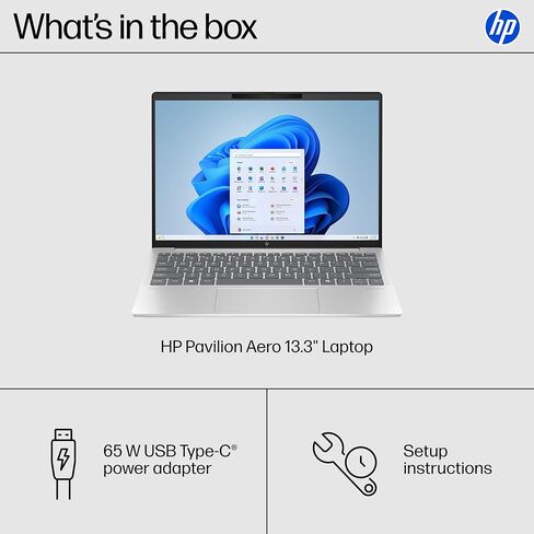 كمبيوتر محمول HP Pavilion Aero مقاس 13.3 بوصة، شاشة WUXGA، AMD Ryzen 5 8640U، ذاكرة الوصول العشوائي 16 جيجابايت، 512 جيجابايت SSD، AMD Radeon Graphics، Windows 11 Home، مفتاح Copilot، 13-bg0010nr (2024) in Saudi Arabia