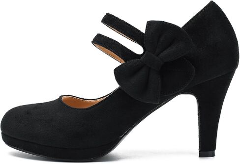 Women's Mary Jane Bow Heels Pumps Round Closed Toe Kitten Heel Double Ankle Strap Wedding Office Work Dress Shoes in Kuwait