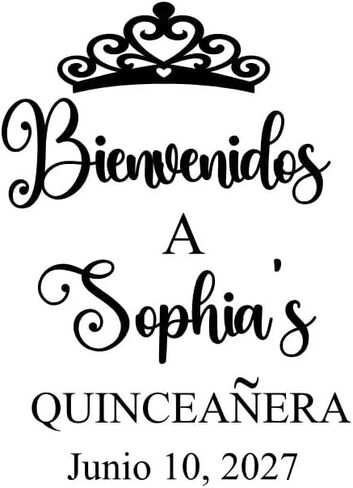 ملصق حائط من الفينيل من Quinceanera Bienvenidos مع الاسم والتاريخ لخلفية قوس المرآة للفتيات علامة عيد ميلاد 15th لملصق الحفلات in Saudi Arabia
