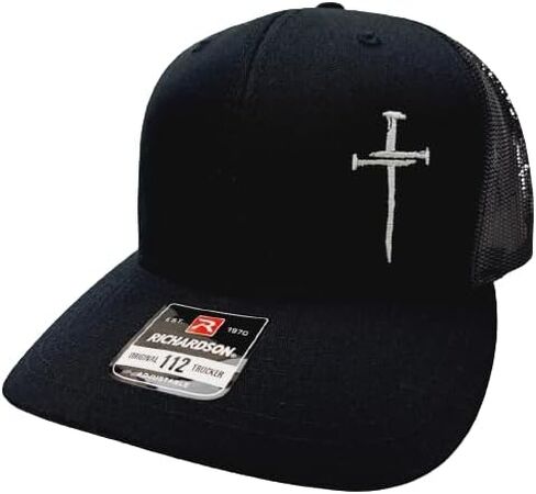 Generic Christian Religous 3 Nails Jesus Christ Hat Cap Richardson 112 Trucker Mesh Snapback Embroidered Black, 0-8 in Saudi Arabia