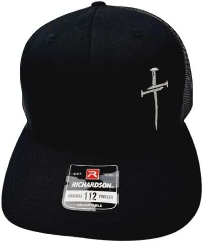 Generic Christian Religous 3 Nails Jesus Christ Hat Cap Richardson 112 Trucker Mesh Snapback Embroidered Black, 0-8 in Saudi Arabia