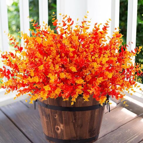 Artificial Faux Plants Flowers Outdoor Decoration, 12 Bundles Fake Silk Colorful Daisy Eucalyptus Realistic UV Resistant for Outside Home Planter Porch Patio Yard Decor (Mix Pink Red Purple Yellow) in Saudi Arabia
