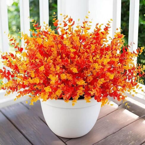 Artificial Faux Plants Flowers Outdoor Decoration, 12 Bundles Fake Silk Colorful Daisy Eucalyptus Realistic UV Resistant for Outside Home Planter Porch Patio Yard Decor (Mix Pink Red Purple Yellow) in Saudi Arabia