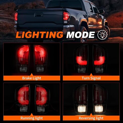 زوج من مصابيح خلفية سوداء من Mayello مع مصابيح مناسبة لشاحنات Toyota Tacoma 2016-2023، استبدال التوصيل والتشغيل in Kuwait