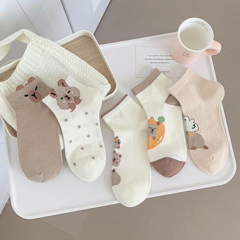 5 Pairs Women's Cute Capybara Cartoon Ankle Socks,Soft Breathable Casual Socks for Daily Wear，Home in Saudi Arabia
