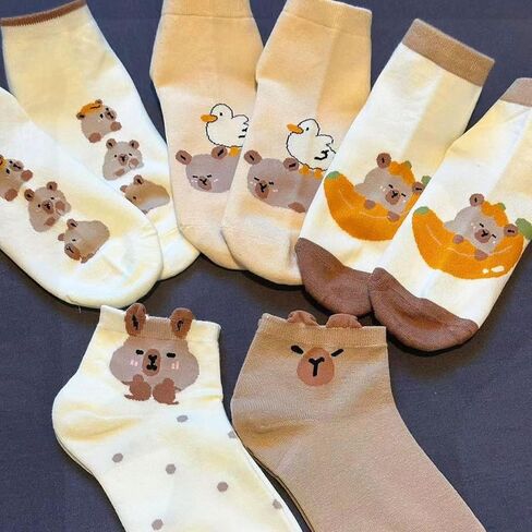 5 Pairs Women's Cute Capybara Cartoon Ankle Socks,Soft Breathable Casual Socks for Daily Wear，Home in Saudi Arabia