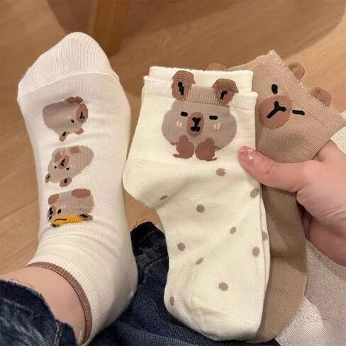 5 Pairs Women's Cute Capybara Cartoon Ankle Socks,Soft Breathable Casual Socks for Daily Wear，Home in Saudi Arabia