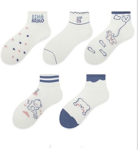 Cartoon Multi-Patterned Bear Strawberry Cute Cotton Ankle Socks for Women Size 5-8 5 Pack Gift in Saudi Arabia