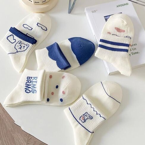 Cartoon Multi-Patterned Bear Strawberry Cute Cotton Ankle Socks for Women Size 5-8 5 Pack Gift in Saudi Arabia