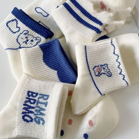 Cartoon Multi-Patterned Bear Strawberry Cute Cotton Ankle Socks for Women Size 5-8 5 Pack Gift in Saudi Arabia