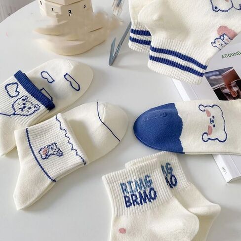 Cartoon Multi-Patterned Bear Strawberry Cute Cotton Ankle Socks for Women Size 5-8 5 Pack Gift in Saudi Arabia