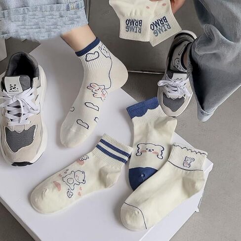 Cartoon Multi-Patterned Bear Strawberry Cute Cotton Ankle Socks for Women Size 5-8 5 Pack Gift in Saudi Arabia