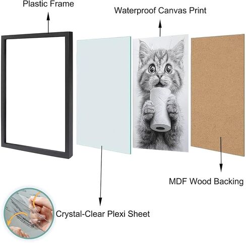 Orvannaatr Frame wrapped cute cat animal bathroom wall decoration painting - black and white canvas printed decoration painting in Saudi Arabia