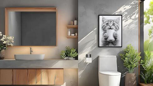 Orvannaatr Frame wrapped cute cat animal bathroom wall decoration painting - black and white canvas printed decoration painting in Saudi Arabia