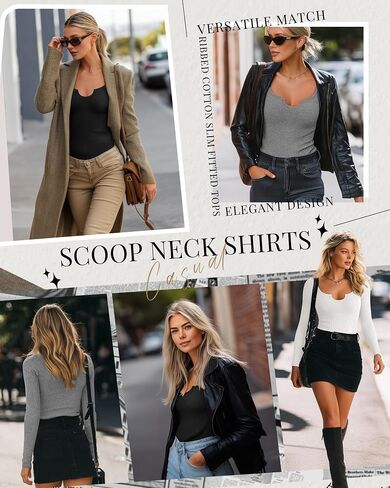 3 Pack Women's Long Sleeve T Shirts, Ribbed Cotton Slim Fitted Tops Scoop Neck Shirts Basic Casual Fall Tees in Saudi Arabia