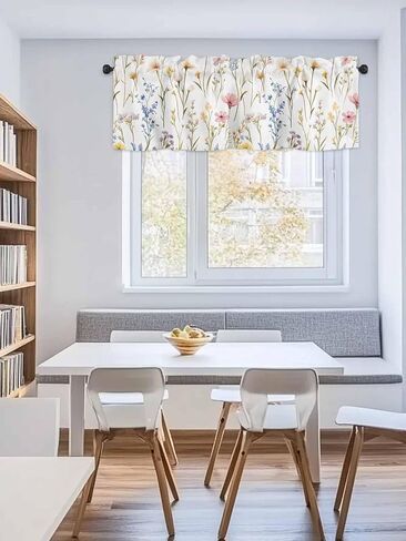 Window Treatment Valance Curtain, Pink Flowers Leaves Wild Flowers Petals Shade Short Curtain for Kitchen Bathroom Living Room Bedroom Privacy Rod Pocket Drapes 54" W x 18" L 1 Panel in Saudi Arabia