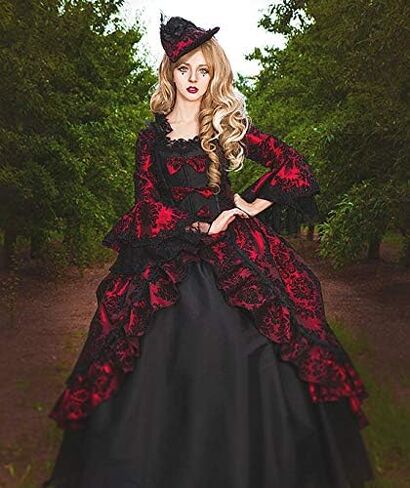 فستان CountryWomen من عصر النهضة الفيكتوري الداكن للحفلات الراقصة، فستان مسرحي خيالي، ملابس Steampunk القوطية in Kuwait