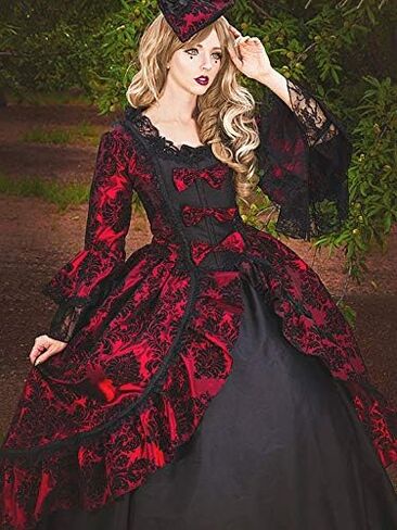 فستان CountryWomen من عصر النهضة الفيكتوري الداكن للحفلات الراقصة، فستان مسرحي خيالي، ملابس Steampunk القوطية in Kuwait
