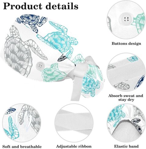 Tortoise Sea Turtle Pattern Scrub Caps Women with Button Adjustable Hats Surgical Bouffant Caps for Women with Hairband in Saudi Arabia