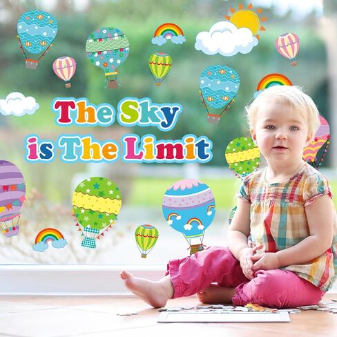 Whaline 9 Sheets Colorful Hot Air Balloons Window Cling Back to School Motivational Cartoon Hot Air Balloon Reusable Window Decals for Home Nursery Classroom Decor First Day of School Party Supplies in Saudi Arabia