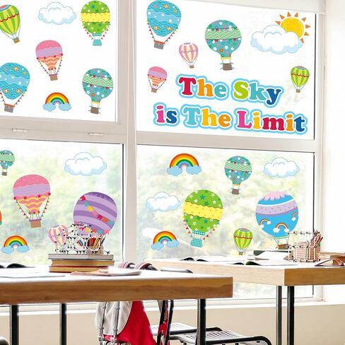 Whaline 9 Sheets Colorful Hot Air Balloons Window Cling Back to School Motivational Cartoon Hot Air Balloon Reusable Window Decals for Home Nursery Classroom Decor First Day of School Party Supplies in Saudi Arabia