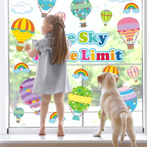 Whaline 9 Sheets Colorful Hot Air Balloons Window Cling Back to School Motivational Cartoon Hot Air Balloon Reusable Window Decals for Home Nursery Classroom Decor First Day of School Party Supplies in Saudi Arabia