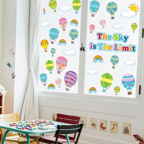 Whaline 9 Sheets Colorful Hot Air Balloons Window Cling Back to School Motivational Cartoon Hot Air Balloon Reusable Window Decals for Home Nursery Classroom Decor First Day of School Party Supplies in Saudi Arabia