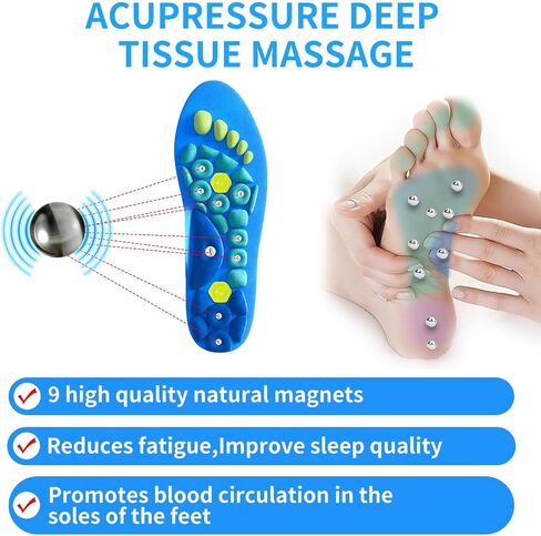 Magnetic Insoles, 1 Pair Acupressure Insoles for Arch Support, Shoe Insoles for Women Men, Gel Insoles Reflexology Relieve Fatigue Orthopedic Acupoint (Blue, 40-43) in Saudi Arabia