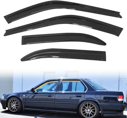 شريط على عاكسات حاجب النافذة، متوافق مع 1990-1993 Honda Accord 4 أبواب، واقيات مطر للنافذة ذات طراز نحيف من الأكريليك، مجموعة حاجب للتهوية الجانبية لرياح الشمس، 4 قطع in Saudi Arabia
