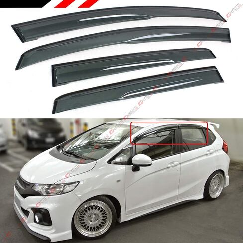 Cuztom Tuning JDM 3D Style Smoked Clip-On Type Window Visor Rain Guard Compatible with 2015-2019 3rd Gen Honda FIT GK5 in Saudi Arabia