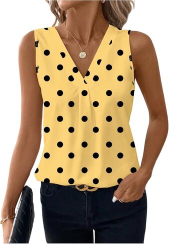 SHENHE Women's V Neck Polka Dots Sleeveless Dressy Summer Casual Blouse Work Top Shirt in Saudi Arabia