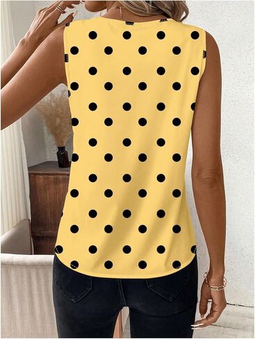 SHENHE Women's V Neck Polka Dots Sleeveless Dressy Summer Casual Blouse Work Top Shirt in Saudi Arabia