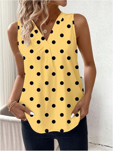 SHENHE Women's V Neck Polka Dots Sleeveless Dressy Summer Casual Blouse Work Top Shirt in Saudi Arabia