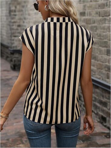 SOLY HUX Women's Striped Shirt Notched V Neck Office Blouse Work Tops Teacher Clothes in Kuwait