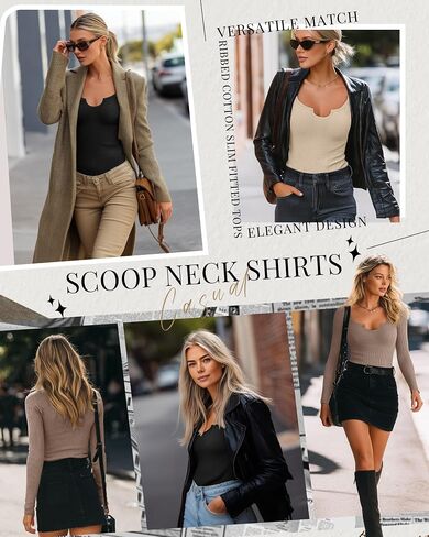 3 Pack Women's Long Sleeve T Shirts, Ribbed Cotton Slim Fitted Tops Scoop Neck Shirts Basic Casual Fall Tees in Saudi Arabia