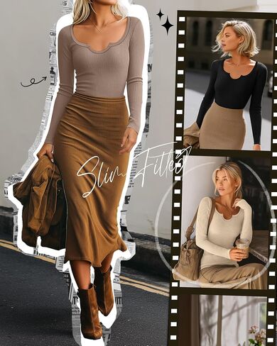 3 Pack Women's Long Sleeve T Shirts, Ribbed Cotton Slim Fitted Tops Scoop Neck Shirts Basic Casual Fall Tees in Saudi Arabia