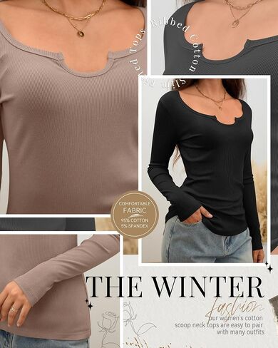 3 Pack Women's Long Sleeve T Shirts, Ribbed Cotton Slim Fitted Tops Scoop Neck Shirts Basic Casual Fall Tees in Saudi Arabia