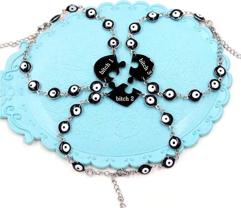 3 in 1 Puzzle Heart Bracelet Set Collection | Stainless Steel Multi-Color and Black Evil Eye Bracelets | Adjustable Friendship, Family, and Love Jewelry | Three-in-One Protection and Lucky Wristbands in Saudi Arabia