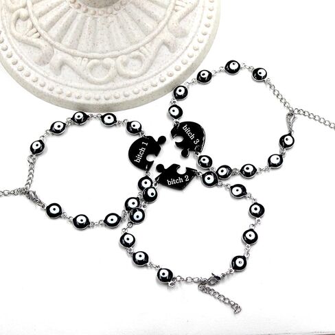 3 in 1 Puzzle Heart Bracelet Set Collection | Stainless Steel Multi-Color and Black Evil Eye Bracelets | Adjustable Friendship, Family, and Love Jewelry | Three-in-One Protection and Lucky Wristbands in Saudi Arabia