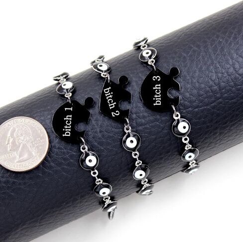 3 in 1 Puzzle Heart Bracelet Set Collection | Stainless Steel Multi-Color and Black Evil Eye Bracelets | Adjustable Friendship, Family, and Love Jewelry | Three-in-One Protection and Lucky Wristbands in Saudi Arabia