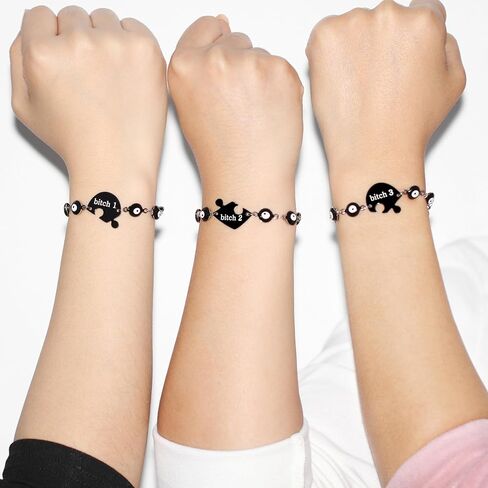 3 in 1 Puzzle Heart Bracelet Set Collection | Stainless Steel Multi-Color and Black Evil Eye Bracelets | Adjustable Friendship, Family, and Love Jewelry | Three-in-One Protection and Lucky Wristbands in Saudi Arabia