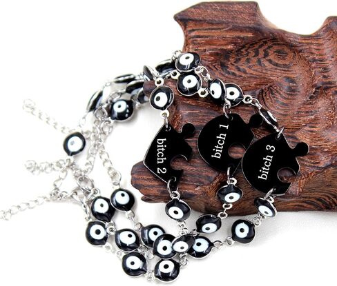 3 in 1 Puzzle Heart Bracelet Set Collection | Stainless Steel Multi-Color and Black Evil Eye Bracelets | Adjustable Friendship, Family, and Love Jewelry | Three-in-One Protection and Lucky Wristbands in Saudi Arabia