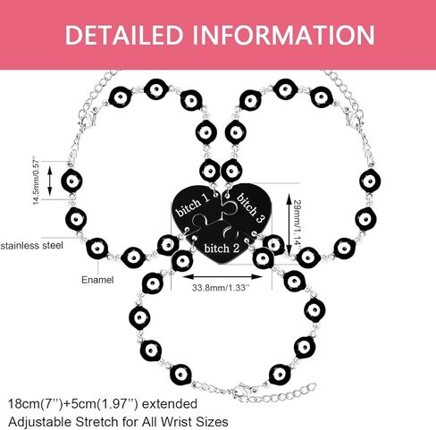 3 in 1 Puzzle Heart Bracelet Set Collection | Stainless Steel Multi-Color and Black Evil Eye Bracelets | Adjustable Friendship, Family, and Love Jewelry | Three-in-One Protection and Lucky Wristbands in Saudi Arabia