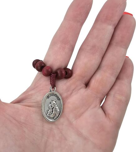 TALISMAN4U مجموعة من 3 مسبحة للأصابع، ميدالية تعبدية للقديسين الكاثوليك، مسبحة جيب للصلاة لعقد واحد، مسبحة، خرز خشبي أحمر، مصنوعة يدويًا، هدية دينية صغيرة in Saudi Arabia