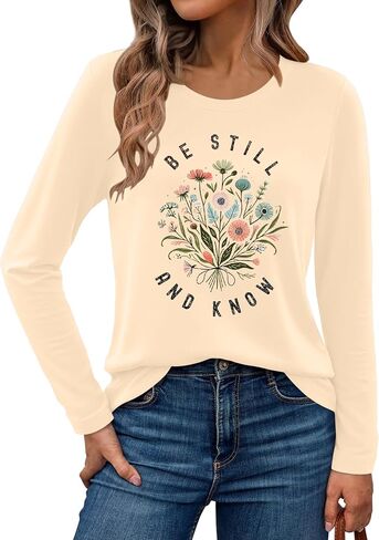Christian Shirts for Women: Faith Over Fear T Shirt Religious Graphic Tee Bibel Verse Long Sleeve Tops in Saudi Arabia